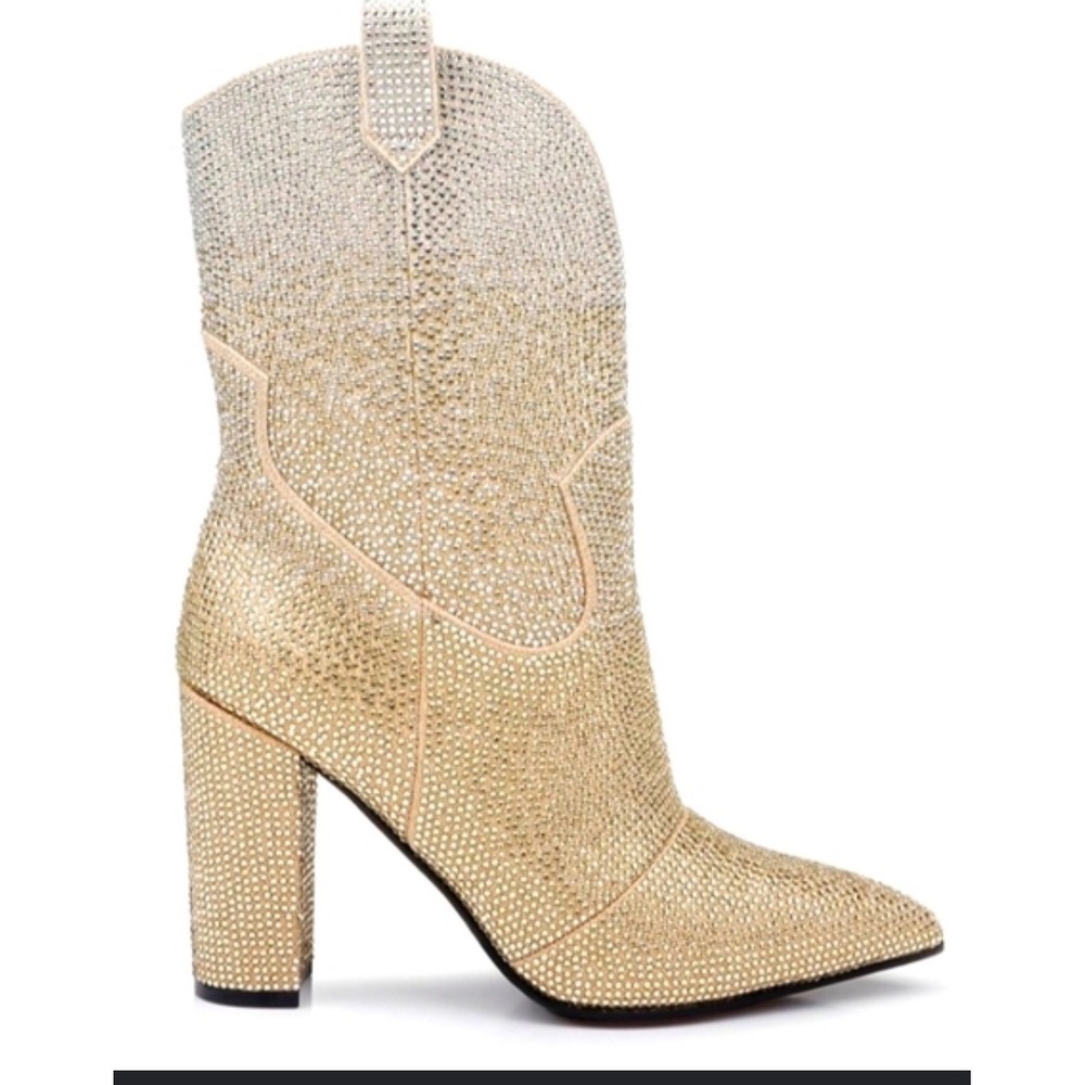Daniel Diamond Rhinestone Ombre Cowboy Boots Gold Silver Crystal Western 8.5 - Picture 1 of 9